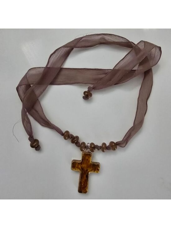 Jewelry - NEW Brown Cross Ivy Pendant Choker Necklace